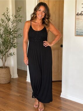 Time and Tru Black Maxi Dress with Crochet Bodice